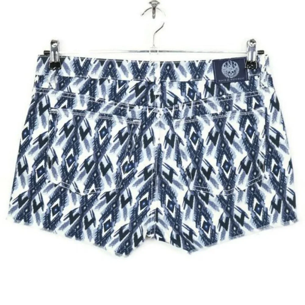 Rock & Republic Cut Off Jean Shorts‎ Blue White Native Lolita Stretch 12